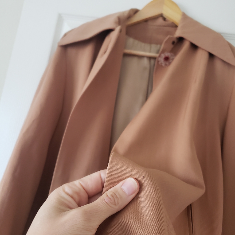 1940s 1950s Vintage Wool Camel Tan Longsleeve Car Swing Coat Lucite Button #28 - Picture 11 of 16